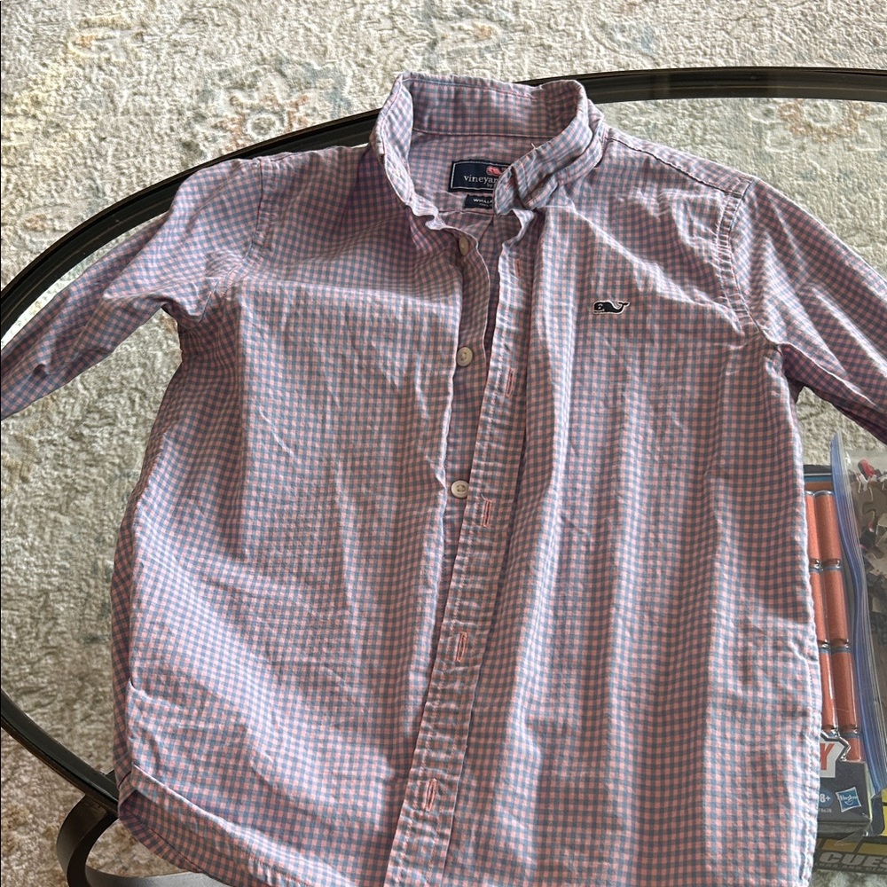 Vineyard Vines Men's Pink and White Checkered Shirt